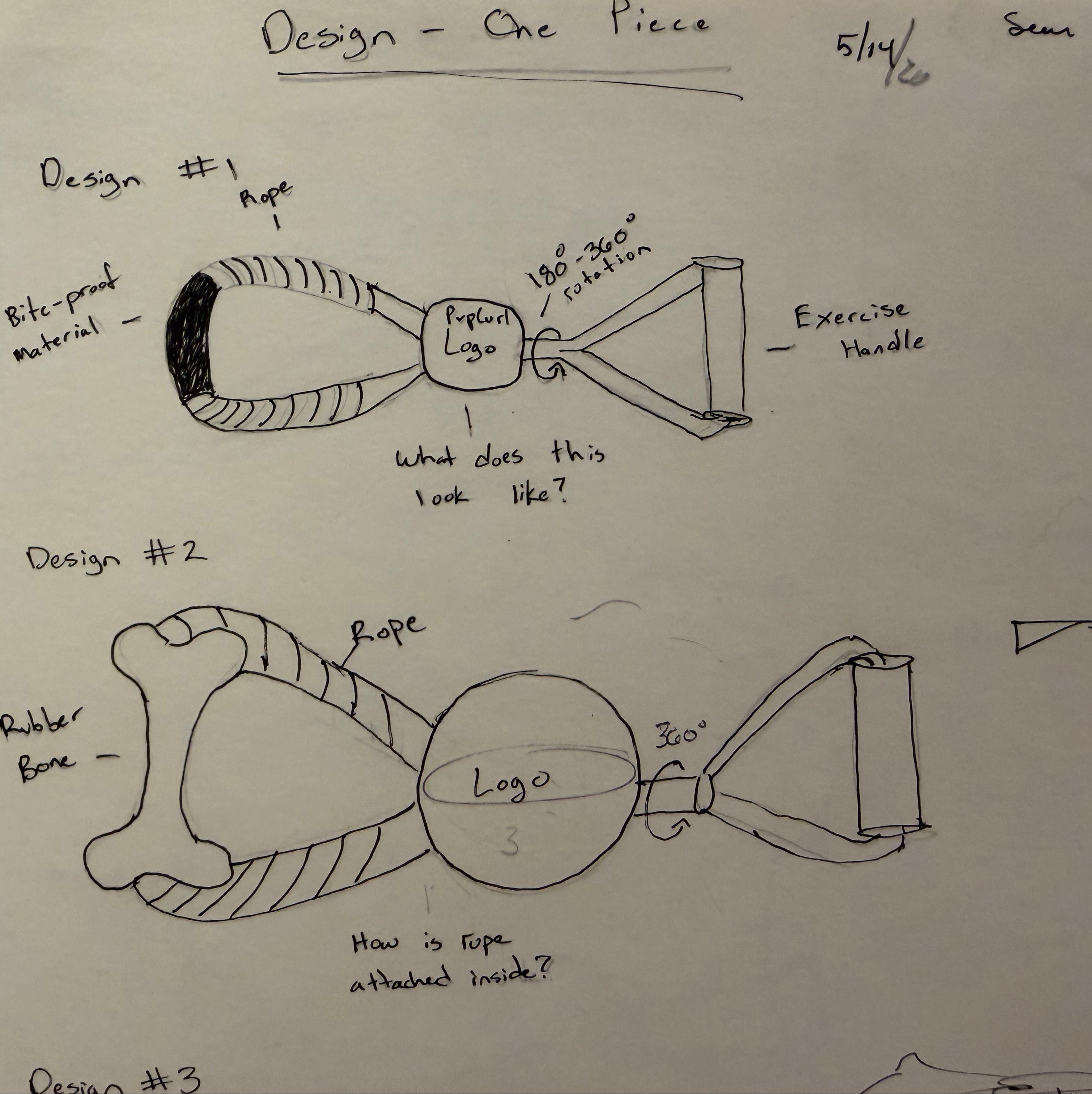 Hand-drawn sketches of dog toyson a piece of paper.
